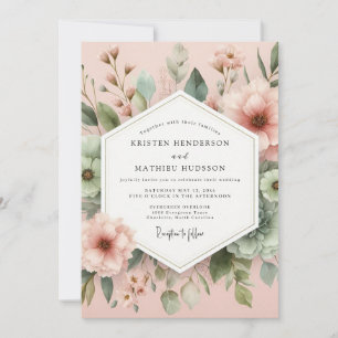 Invitation Mariage Botanique Painterre à la Rose Tendre