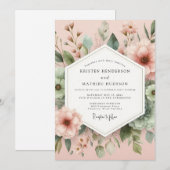 Invitation Mariage Botanique Painterre à la Rose Tendre (Devant / Derrière)