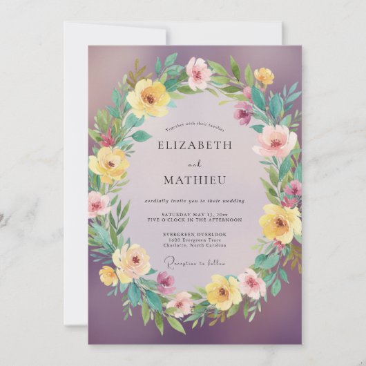 Invitation Mariage Botanique Painterre en Prune (Devant)