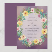 Invitation Mariage Botanique Painterre en Prune (Devant / Derrière)