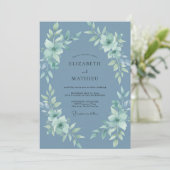 Invitation Mariage Botanique Paisible Bleu Ardoise (Debout devant)