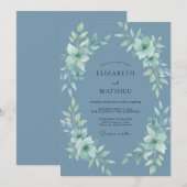 Invitation Mariage Botanique Paisible Bleu Ardoise (Devant / Derrière)