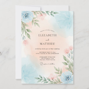 Invitation Mariage botanique paisible bleu poussiéreux