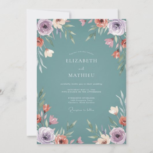 Invitation Mariage Botanique Paisible Sarcelle (Devant)