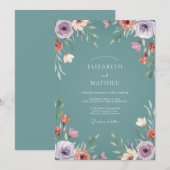 Invitation Mariage Botanique Paisible Sarcelle (Devant / Derrière)
