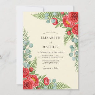 Invitation Mariage botanique panoramique écarlate