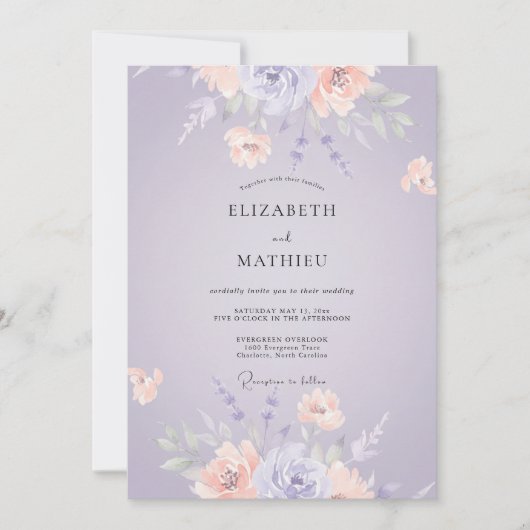 Invitation Mariage Botanique Pastel Lavande (Devant)