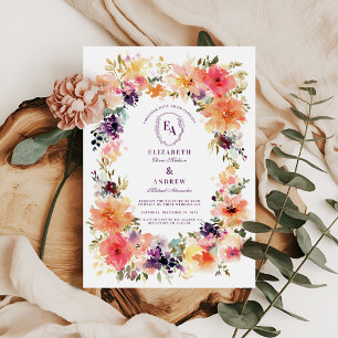 Invitation Mariage botanique peint à la main colorée
