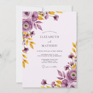 Invitation Mariage botanique pittoresque en or violet