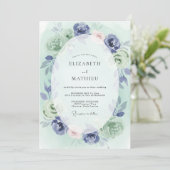 Invitation Mariage Botanique Pittoresque Navy (Debout devant)