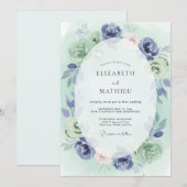 Invitation Mariage Botanique Pittoresque Navy (Devant / Derrière)