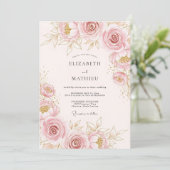 Invitation Mariage Botanique Pittoresque Rose Clair (Debout devant)