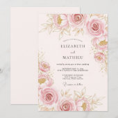 Invitation Mariage Botanique Pittoresque Rose Clair (Devant / Derrière)