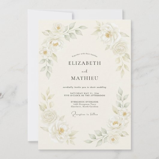 Invitation Mariage Botanique Poétique Crème (Devant)