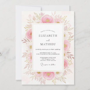 Invitation Mariage Botanique Poétique Rose Fardé