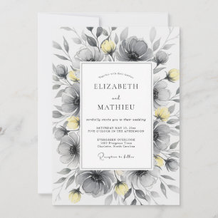 Invitation Mariage Botanique Poli Gris Charbon Jaune