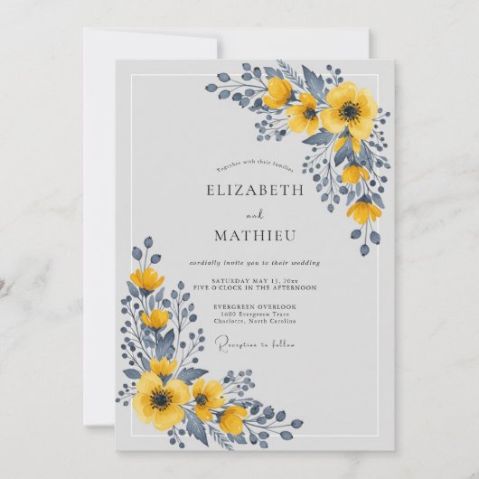 Invitation Mariage Botanique Poli Jaune (Devant)