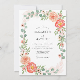 Invitation Mariage botanique printanier corail luxuriant