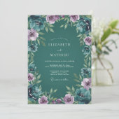 Invitation Mariage Botanique Profond Turquoise Lustré (Debout devant)
