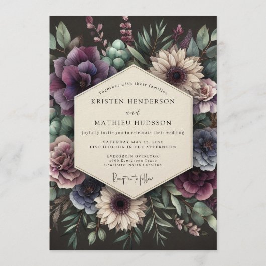Invitation Mariage botanique prune Moody (Devant)