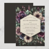 Invitation Mariage botanique prune Moody (Devant / Derrière)