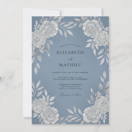 Invitation Mariage Botanique Radiant Bleu Ardoise (Devant)
