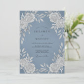 Invitation Mariage Botanique Radiant Bleu Ardoise (Debout devant)