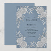 Invitation Mariage Botanique Radiant Bleu Ardoise (Devant / Derrière)