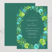 Invitation Mariage Botanique Radiant de Teal (Devant / Derrière)