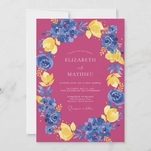 Invitation Mariage Botanique Radiant Fuchsia (Devant)