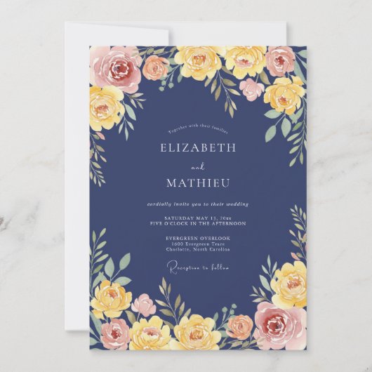 Invitation Mariage Botanique Radiant Navy (Devant)
