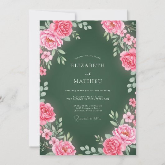 Invitation Mariage Botanique Radiant Vert Chasseur (Devant)