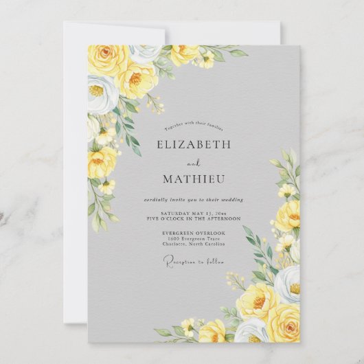Invitation Mariage Botanique Radieux Gris Clair (Devant)