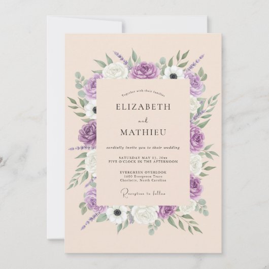 Invitation Mariage Botanique Radieux Lilas (Devant)