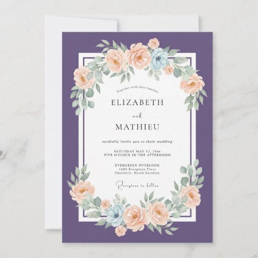 Invitation Mariage Botanique Raffiné au Prune (Devant)