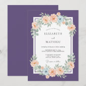 Invitation Mariage Botanique Raffiné au Prune (Devant / Derrière)