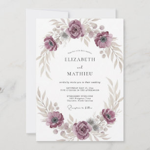 Invitation Mariage Botanique Raffiné au Prune Poussiéreux