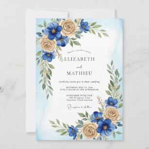 Invitation Mariage Botanique Raffiné Bleu Royal