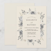 Invitation Mariage Botanique Raffiné Gris Ardoise (Devant / Derrière)
