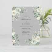 Invitation Mariage Botanique Raffiné Gris Argent (Debout devant)