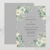 Invitation Mariage Botanique Raffiné Gris Argent (Devant / Derrière)