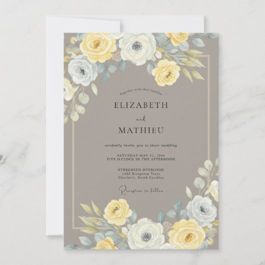 Invitation Mariage Botanique Raffiné Jaune (Devant)