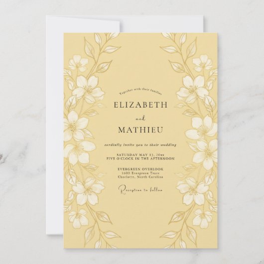 Invitation Mariage Botanique Raffiné Moutarde (Devant)