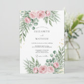 Invitation Mariage Botanique Raffiné Rose Pâle (Debout devant)