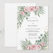 Invitation Mariage Botanique Raffiné Rose Pâle (Devant / Derrière)
