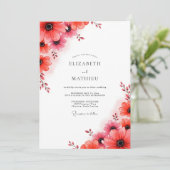 Invitation Mariage Botanique Raffiné Rouge Corail (Debout devant)