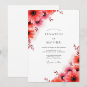 Invitation Mariage Botanique Raffiné Rouge Corail (Devant / Derrière)