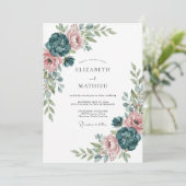 Invitation Mariage Botanique Raffiné Sarcelle (Debout devant)