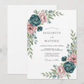 Invitation Mariage Botanique Raffiné Sarcelle (Devant / Derrière)