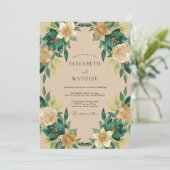 Invitation Mariage Botanique Raffiné Vert Émeraude (Debout devant)